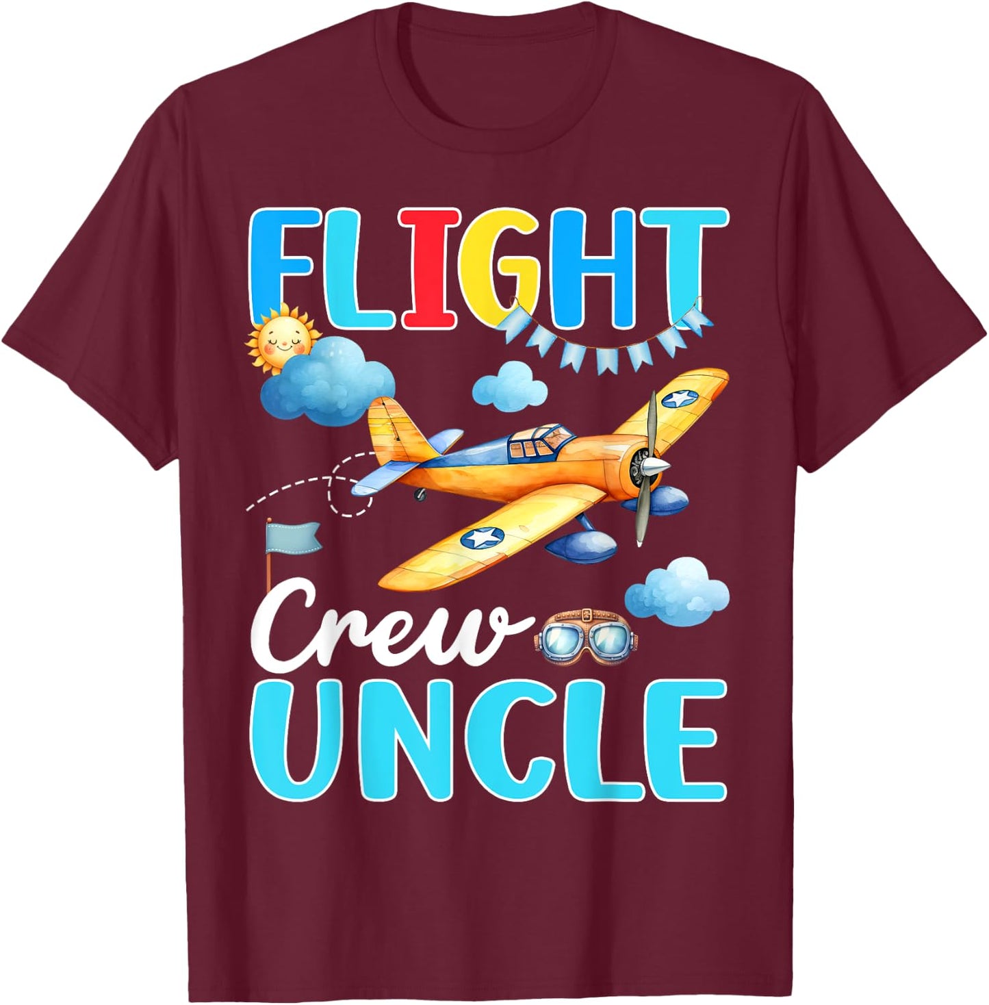 Flight Crew Uncle Birthday Squad Airplane Matching Family T-Shirt - T-Shirt | Maroon