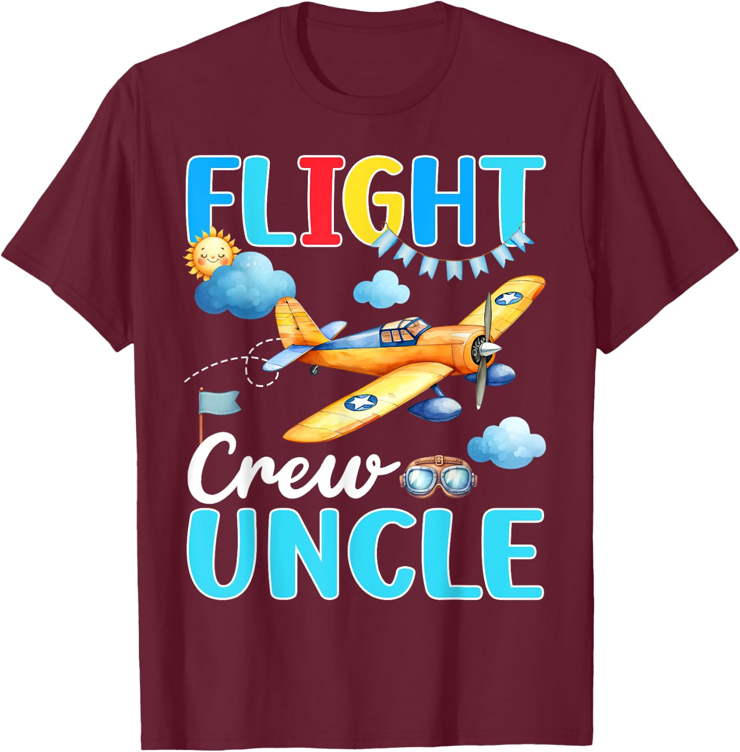 Flight Crew Uncle Birthday Squad Airplane Matching Family T-Shirt - T-Shirt | Maroon