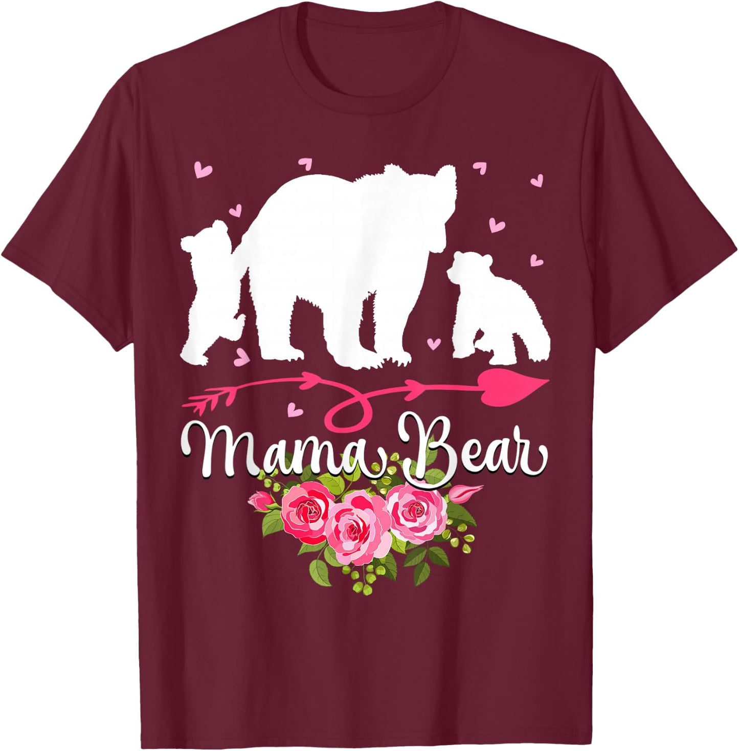 Mothers Day Mama Bear With 2 Cubs Cute T-Shirt - T-Shirt | Maroon
