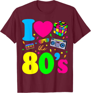 I Love The 80s Clothes and Men Party Funny T-Shirt - T-Shirt | Maroon