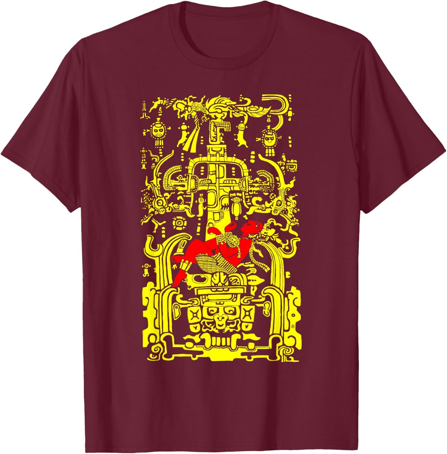 Mesoamerican Astronaut – Pre-Columbian Art Inspired Design T-Shirt - T-Shirt | Maroon