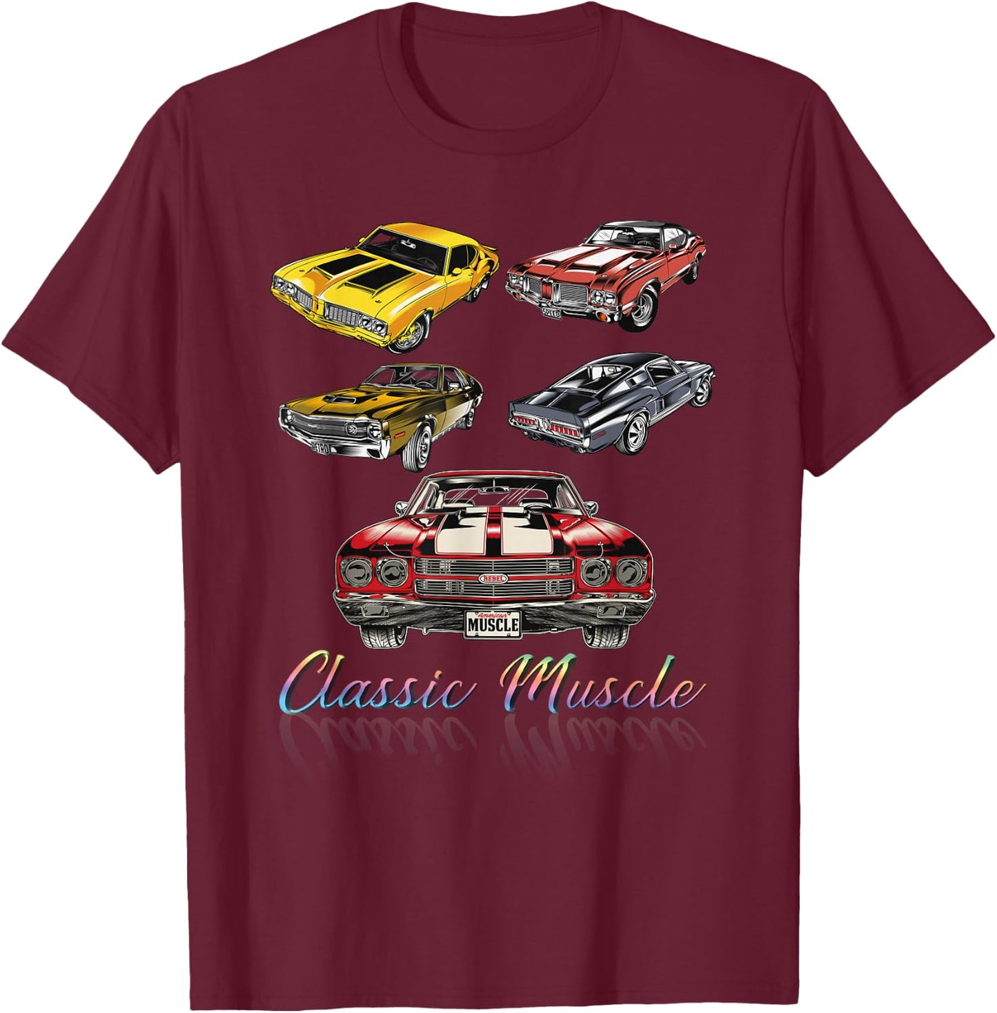 Classic Car American Muscle Cars Novelty T-Shirt - T-Shirt | Maroon