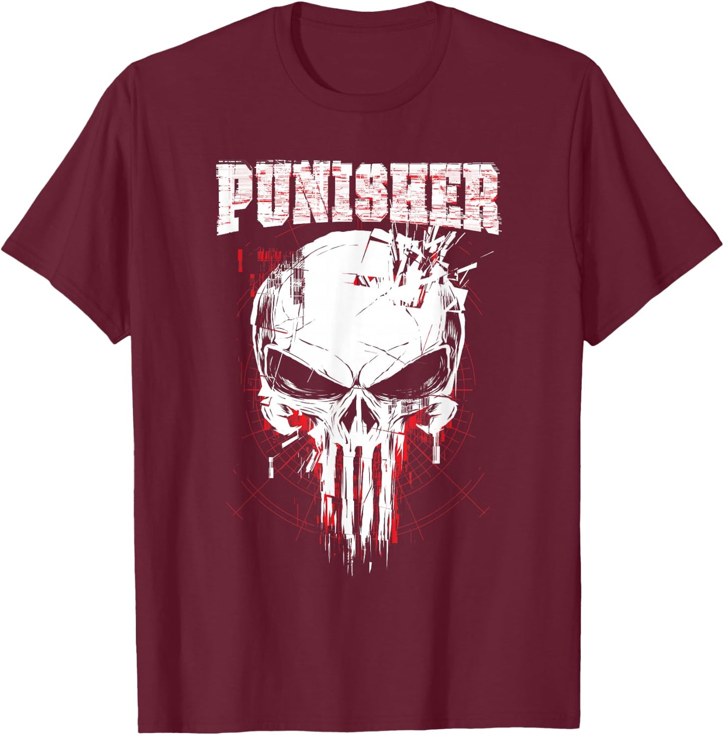 Marvel The Punisher Skull and Red Streaked Logo T-Shirt - T-Shirt | Maroon