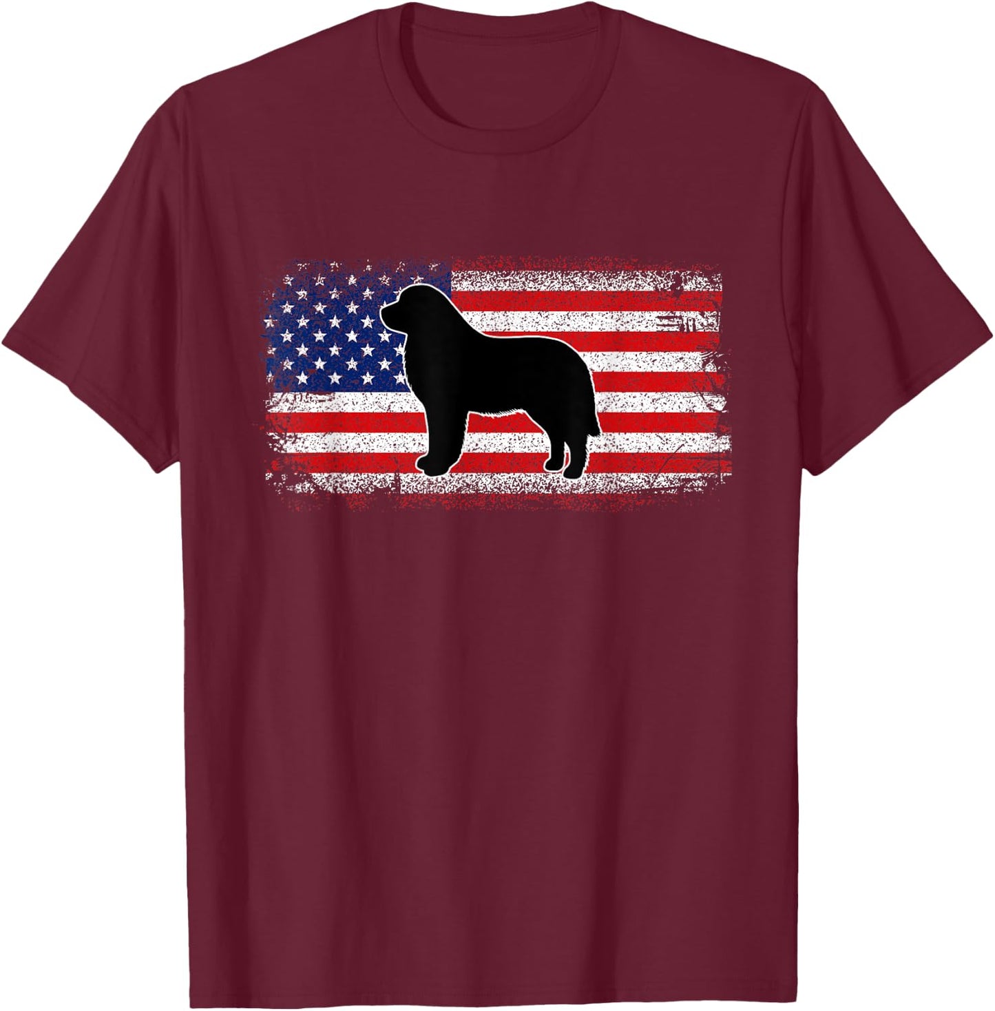 Patriotic USA Amercia Flag Newfoundland Dog Owner T-Shirt - T-Shirt | Maroon