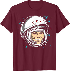 Yuri Gagarin Cosmonaut Space Flight Soviet Union USSR Russia T-Shirt - T-Shirt | Maroon