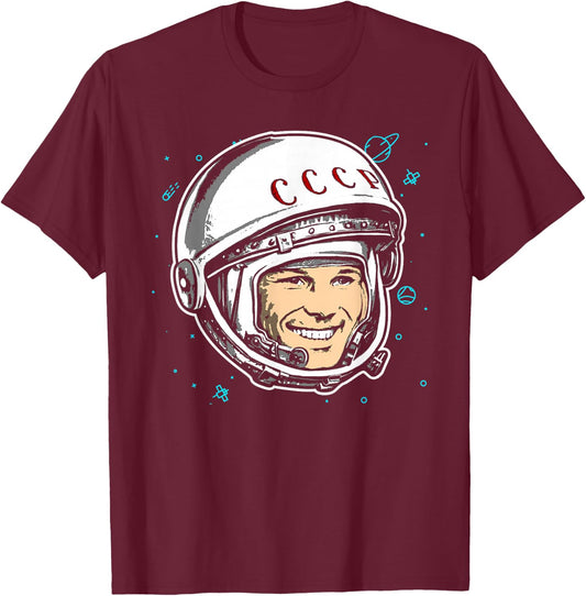 Yuri Gagarin Cosmonaut Space Flight Soviet Union USSR Russia T-Shirt - T-Shirt | Maroon