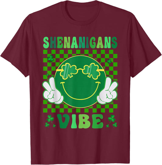 Shamrock St Patricks Day Shirts Women Men Kids Groovy Lucky T-Shirt - T-Shirt | Maroon