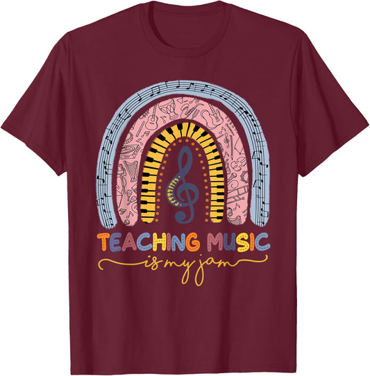 Musical Teacher Teaching Music Is My Jam Rainbow T-Shirt - T-Shirt | Maroon