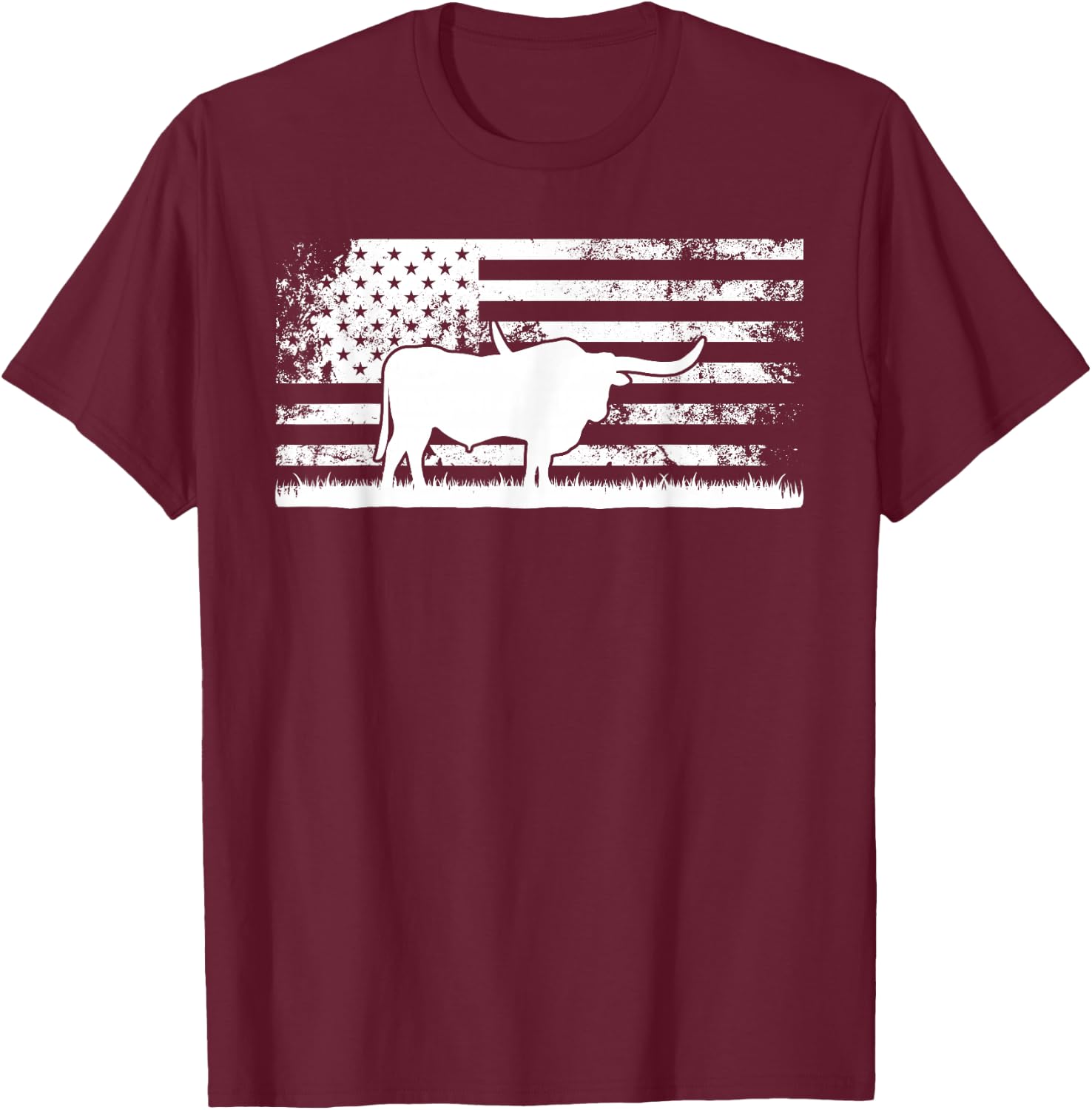 American Flag USA - Texas Longhorn Cow for Cattle Farmer T-Shirt - T-Shirt | Maroon