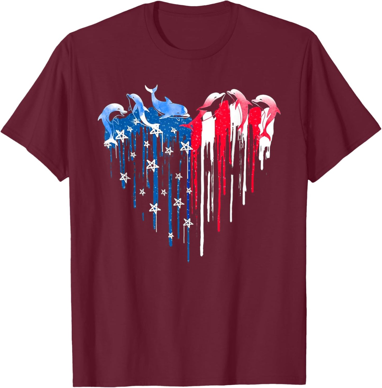 Dolphin Heart American Flag 4th July Independence American Men T-Shirt - T-Shirt | Maroon