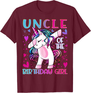 Uncle of the Birthday Girl Dabbing Unicorn Uncle Gifts T-Shirt - T-Shirt | Maroon