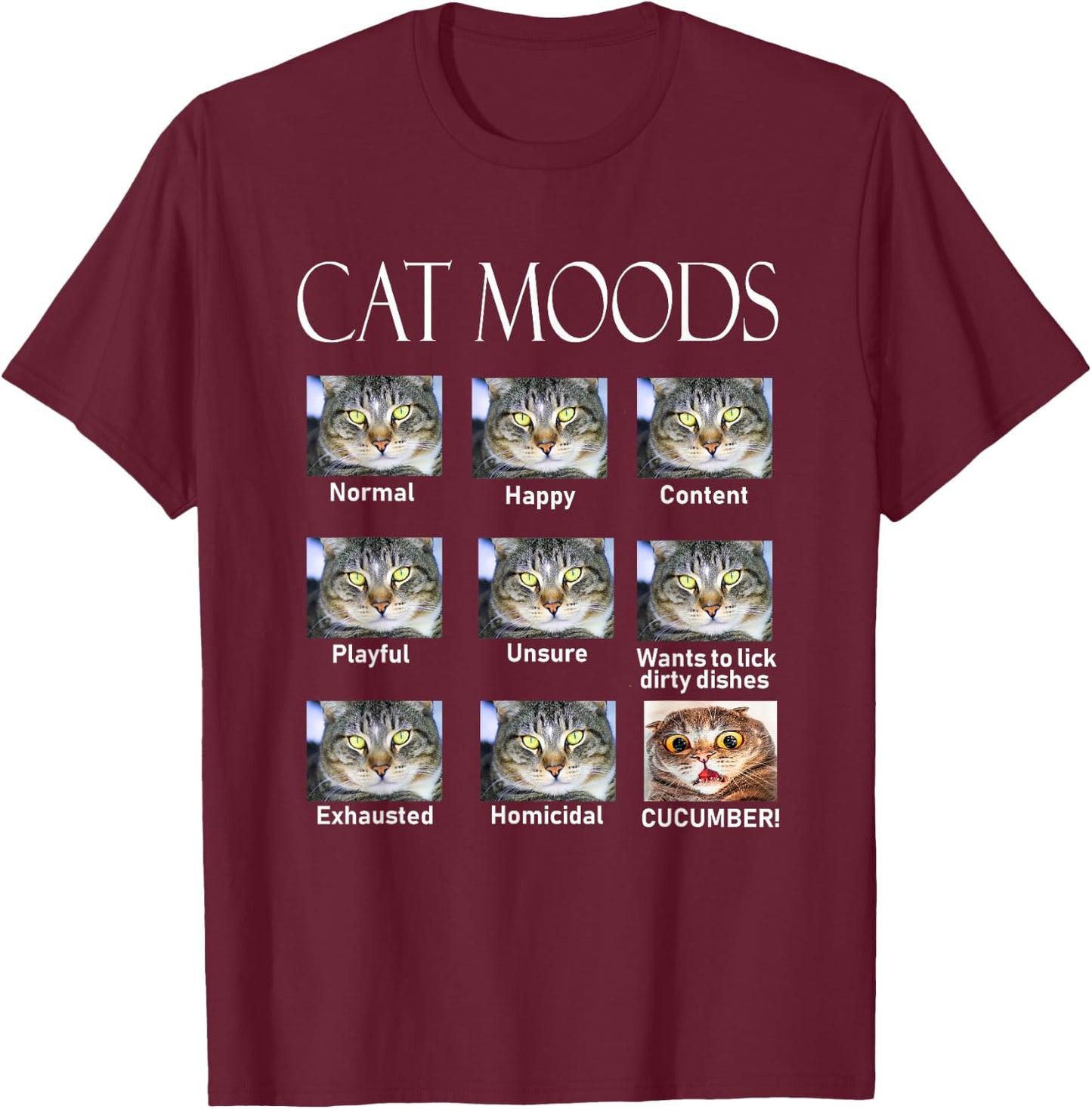 Cat Moods T-Shirt - T-Shirt | Maroon