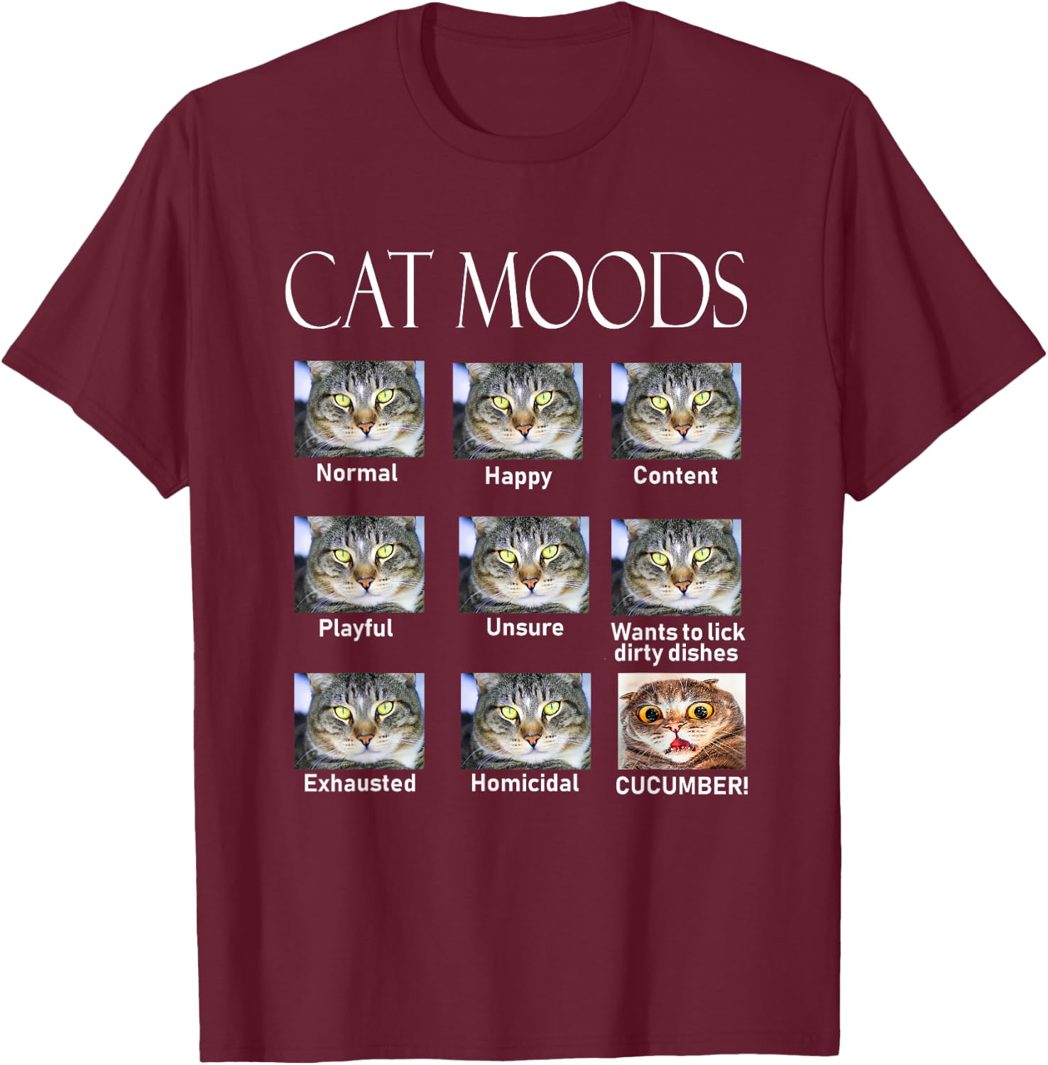 Cat Moods T-Shirt - T-Shirt | Maroon