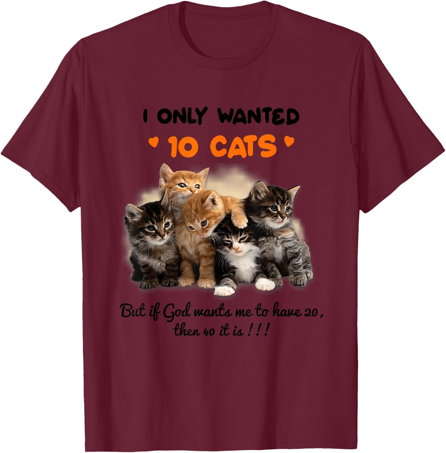 I Only Wanted 10 Cats But if God Wants Me To Have 20 T-Shirt - T-Shirt | Maroon