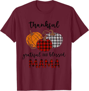 Thankful Grateful Blessed Mama Plaid Shirt Thanksgiving T-Shirt - T-Shirt | Maroon