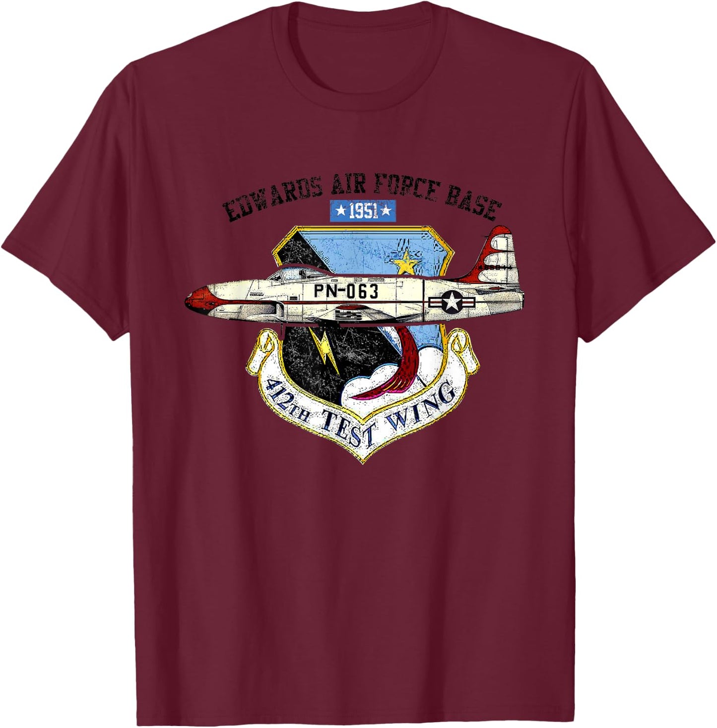 Vintage 1951 Test pilot, Edwards Air Force Base T-Shirt - T-Shirt | Maroon