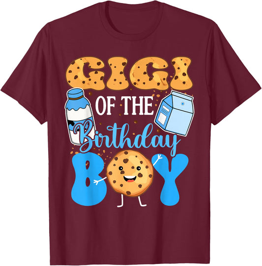 Gigi of the Birthday Boy Milk and Cookies 1st Birthday T-Shirt - T-Shirt | Maroon
