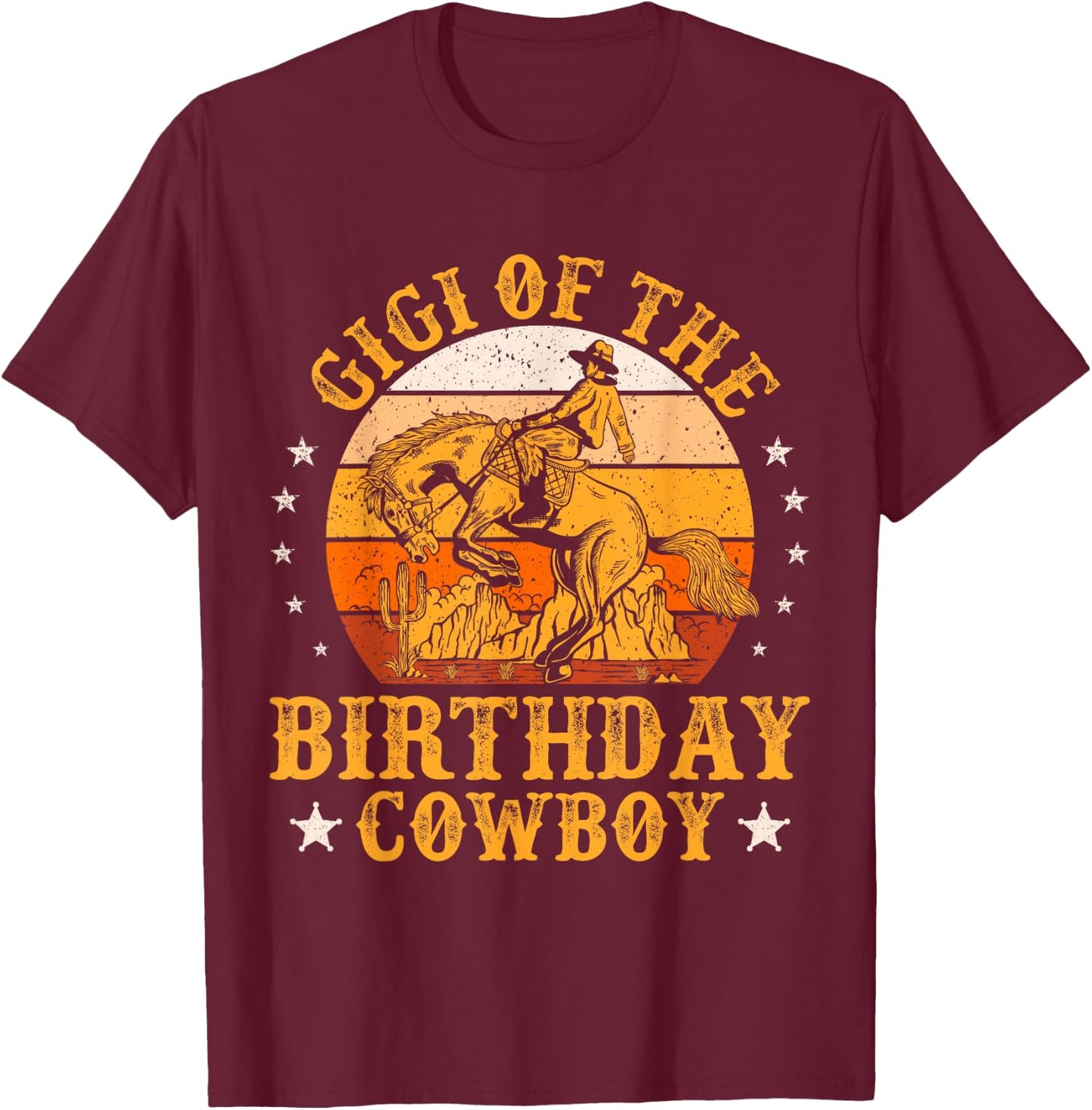 Gigi of The Birthday Cowboy 1st Rodeo Bday Party Matching T-Shirt - T-Shirt | Maroon