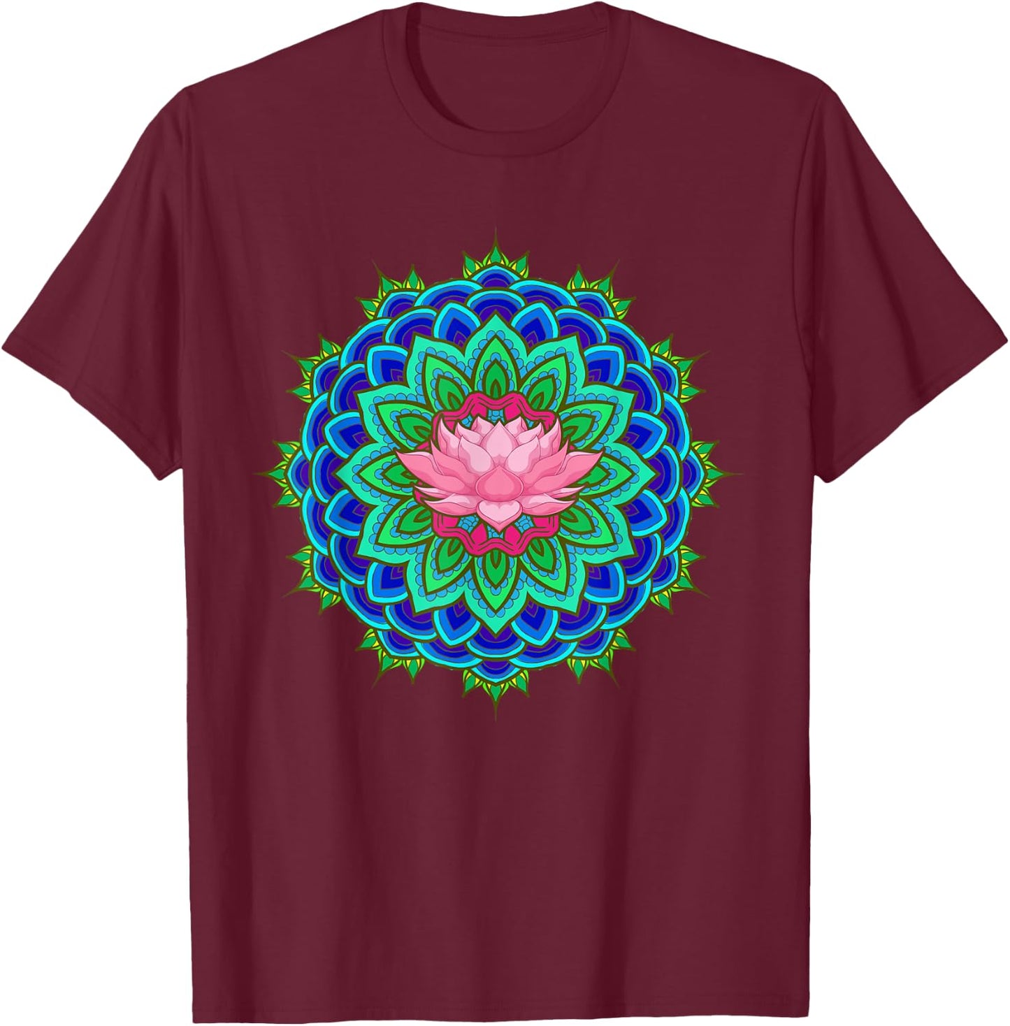 Fractal Geometry Spiritual Yoga Art Flower Lotus Mandala T-Shirt - T-Shirt | Maroon