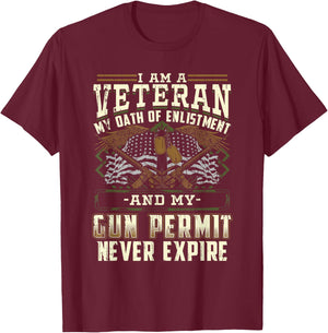 Military Veteran Oath of Enlistment and Gun Permit T-Shirt - T-Shirt | Maroon