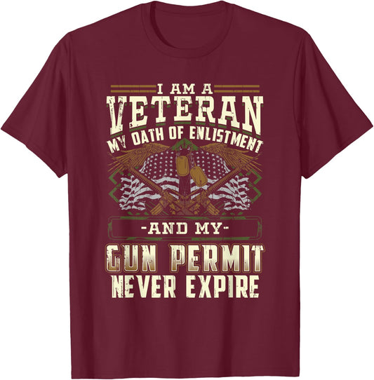 Military Veteran Oath of Enlistment and Gun Permit T-Shirt - T-Shirt | Maroon