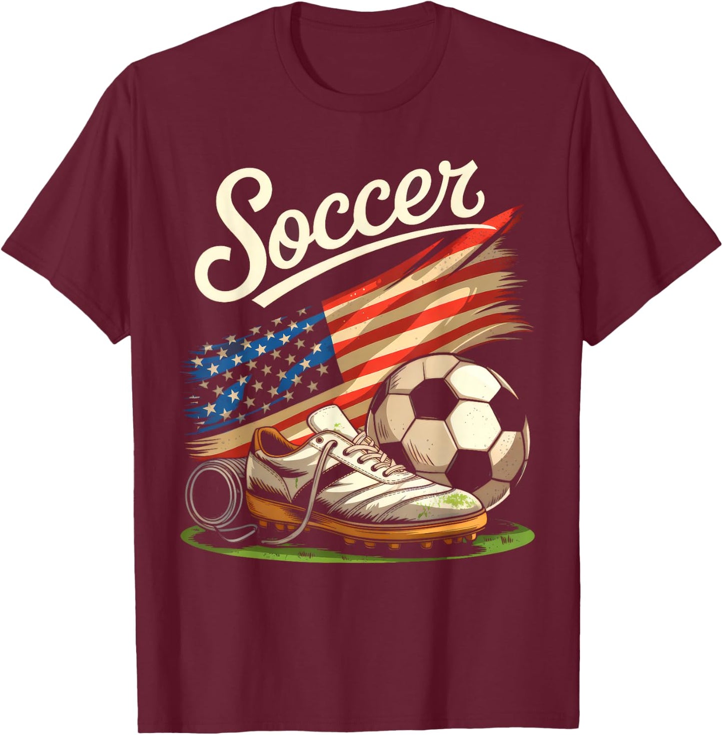 American Flag Soccer 4th Of July Soccer Lover Men Boys Kids T-Shirt - T-Shirt | Maroon