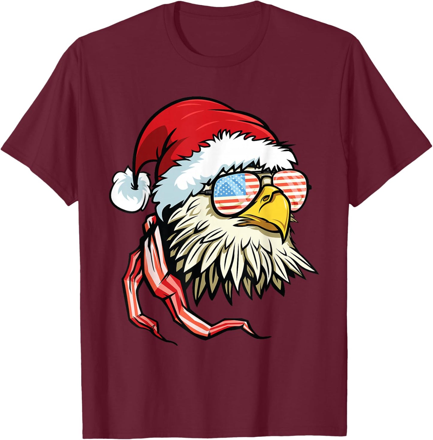 Santa Bald Eagle Shirt USA Flag Christmas Patriotic T-Shirt - T-Shirt | Maroon
