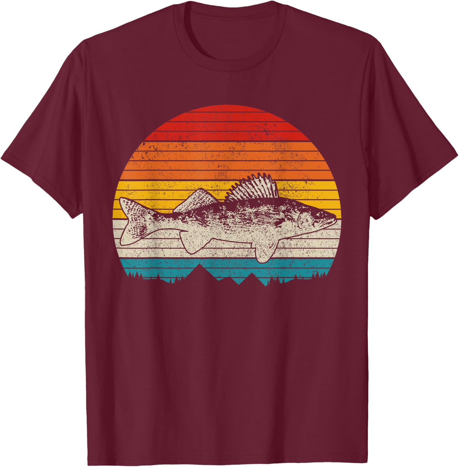 Walleye Vintage Fishing Men Zander Fish T-Shirt - T-Shirt | Maroon