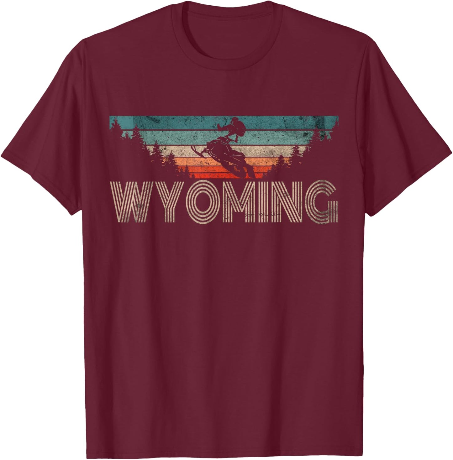 Vintage Wyoming Snowmobile - Retro Snowmobiling T-Shirt - T-Shirt | Maroon