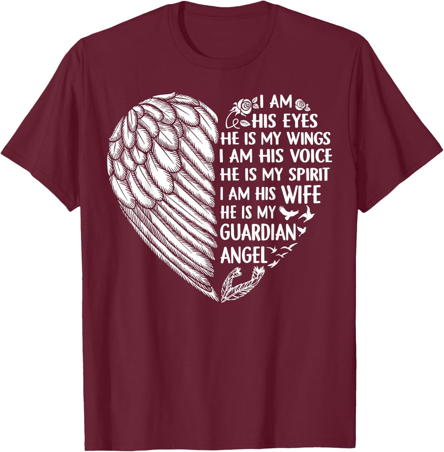 My Husband Is My Guardian Angel Shirt I Am His Wife T-Shirt - T-Shirt | Maroon