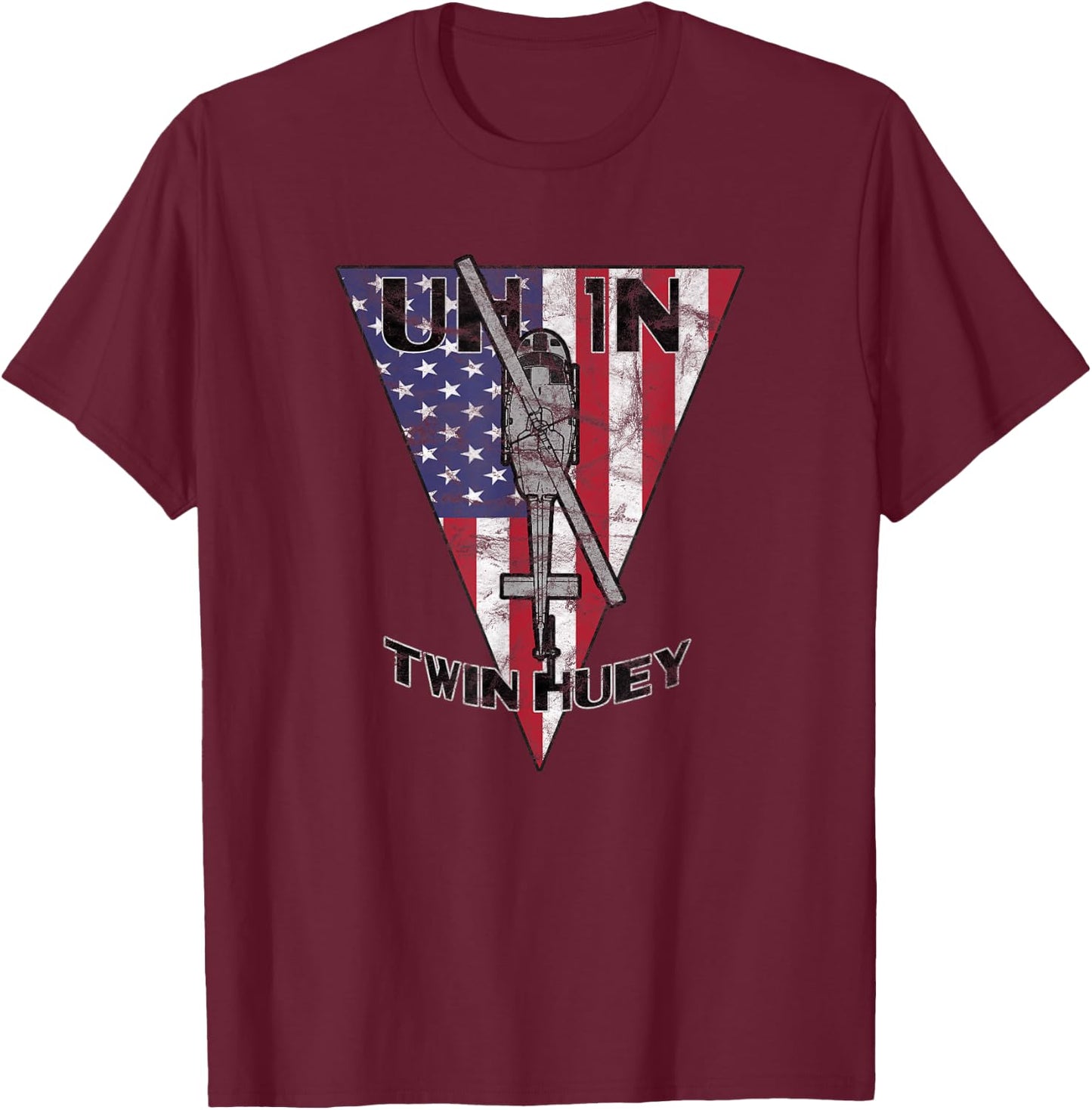 UH-1N Twin Huey Military Helicopter Patriotic Vintage T-Shirt - T-Shirt | Maroon