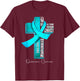 Ovarian Cancer Awareness Teal Ribbon Christian Cross T-Shirt - T-Shirt | Maroon