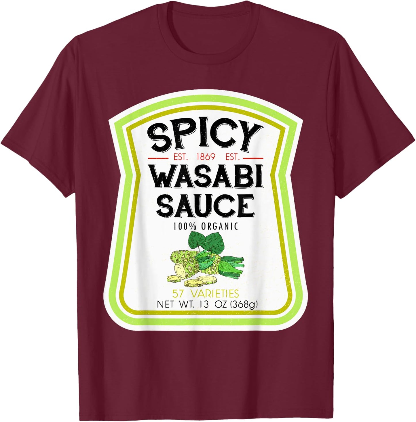 Wasabi Sauce Bottle Label Halloween 2021 Couples Costume T-Shirt - T-Shirt | Maroon