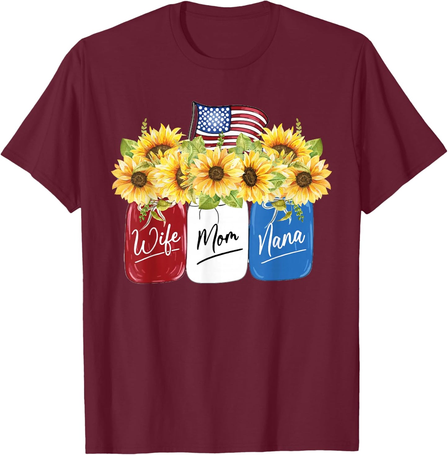 jJ4 American Flag Sunflower 4th of July T-Shirt - T-Shirt | Maroon