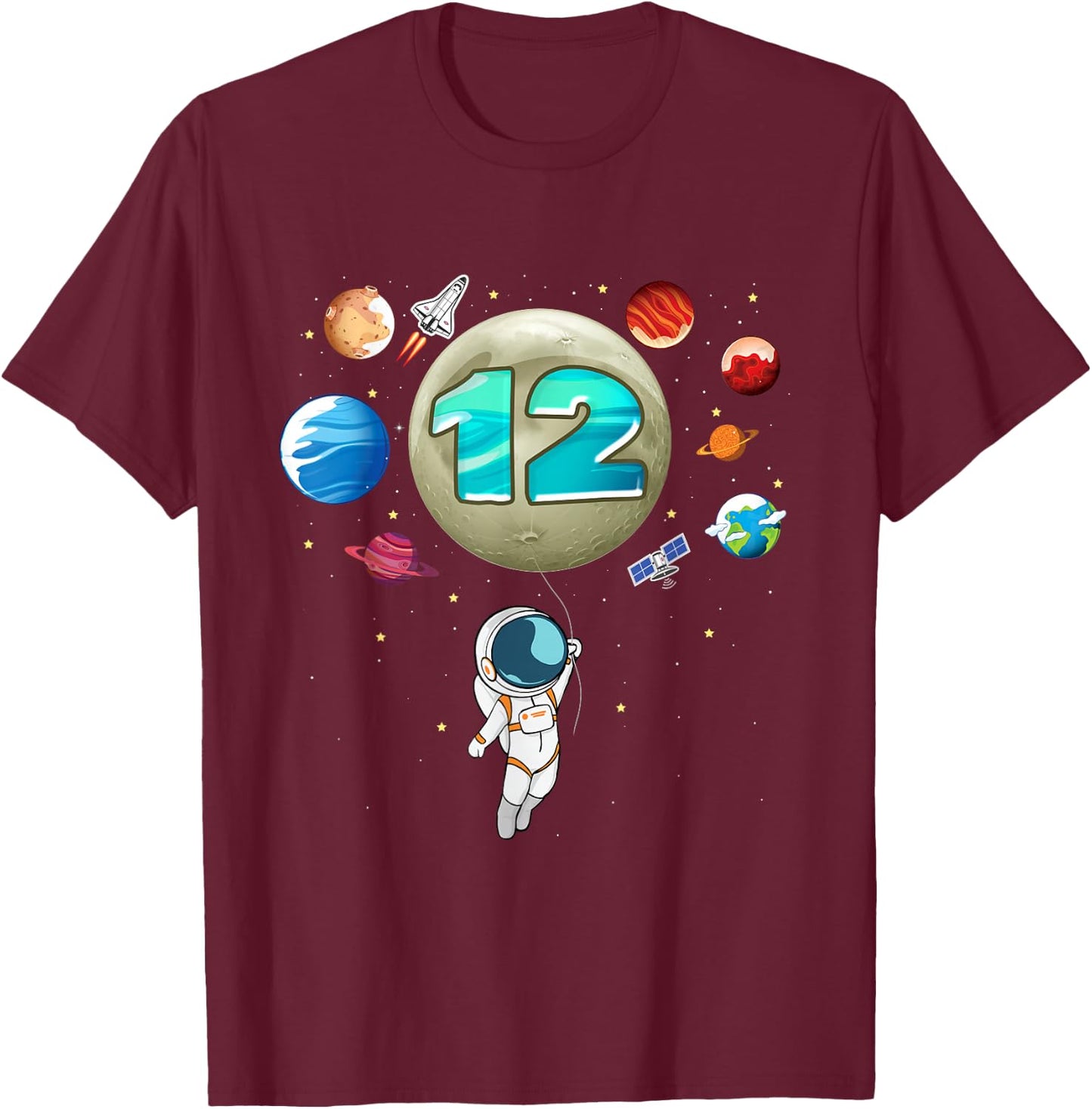 12th Birthday Space Lover Astronaut 12 Years Old Bday T-Shirt - T-Shirt | Maroon