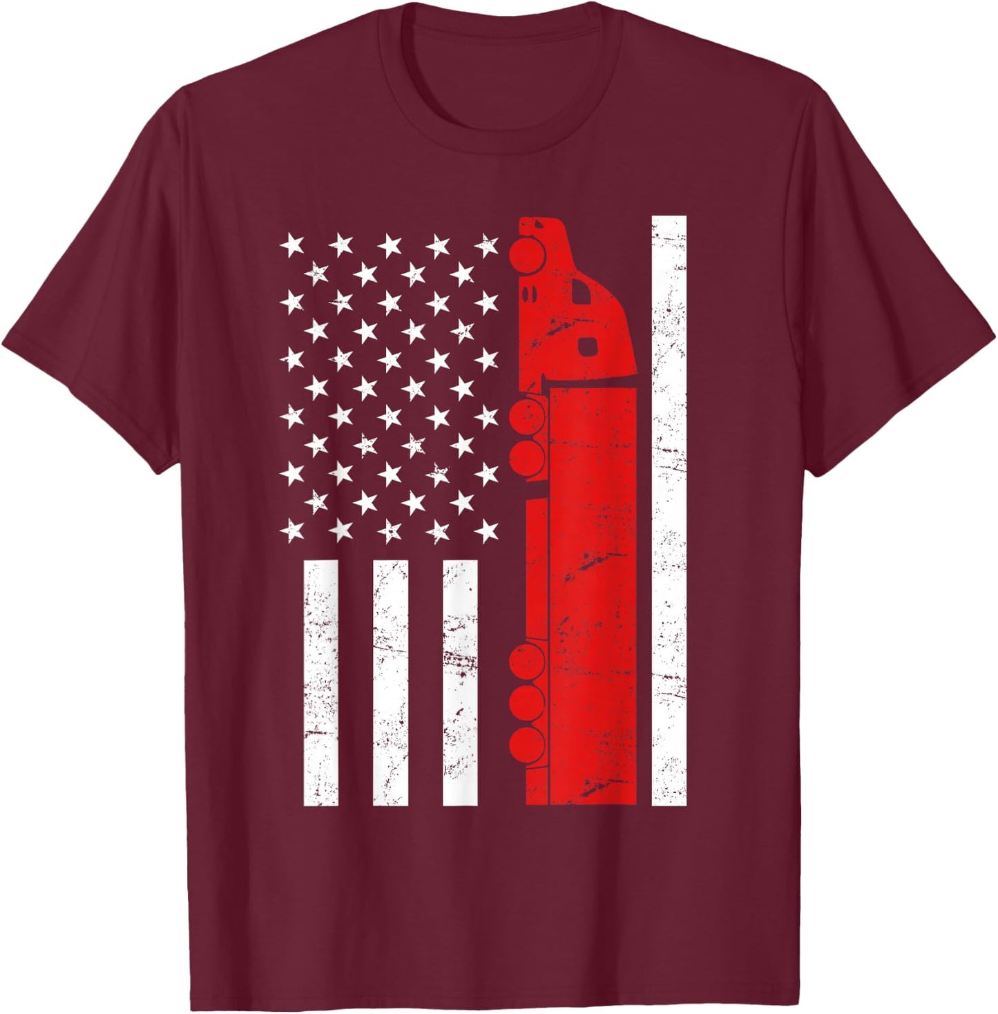 Truck Driver USA Flag Trucker Design Truck Driver Vintage T-Shirt - T-Shirt | Maroon