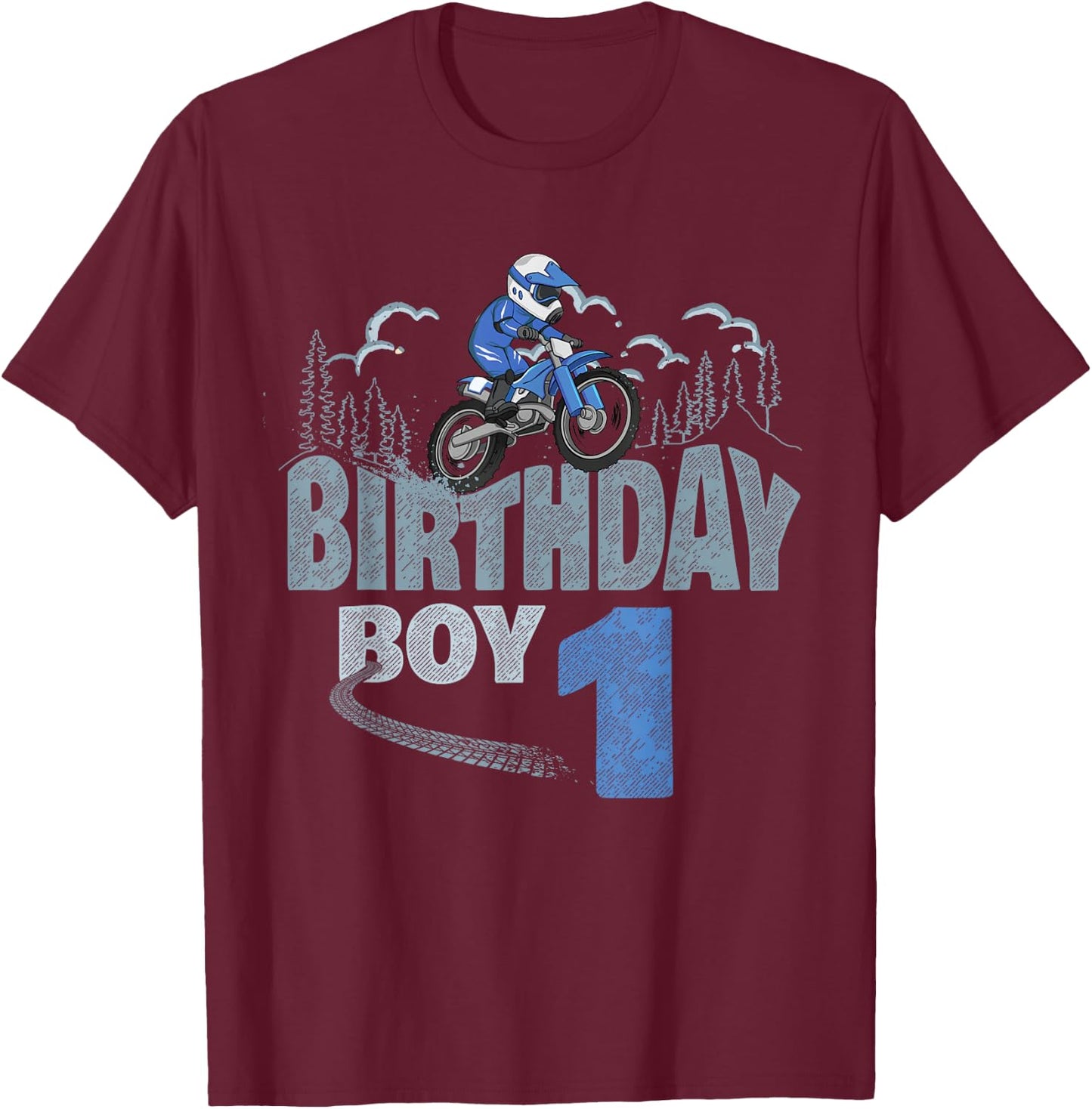 1st Birthday Boy Dirt Bike Motocross 1 Year Old Bday T-Shirt - T-Shirt | Maroon