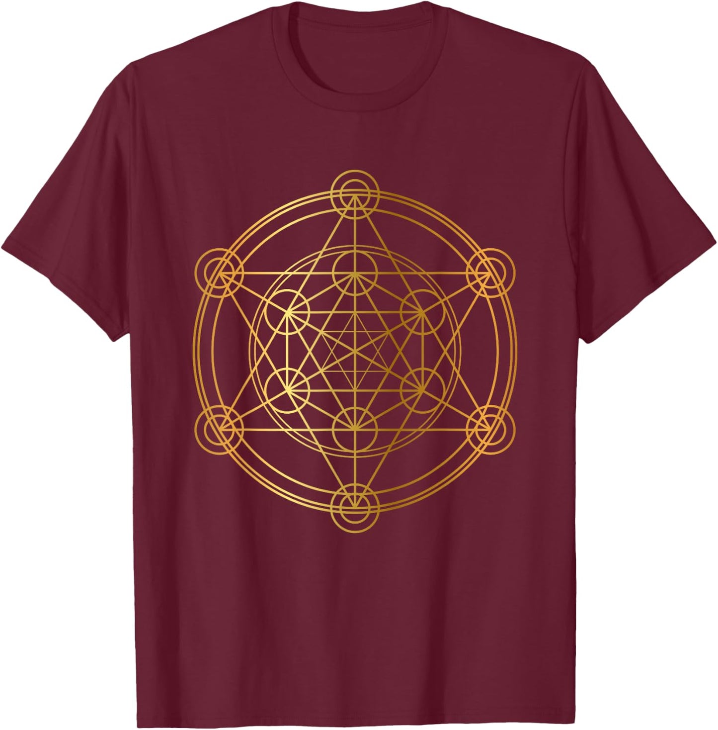 Metatron's Cube Sacred Geometry Yoga Pray Gold T-Shirt - T-Shirt | Maroon