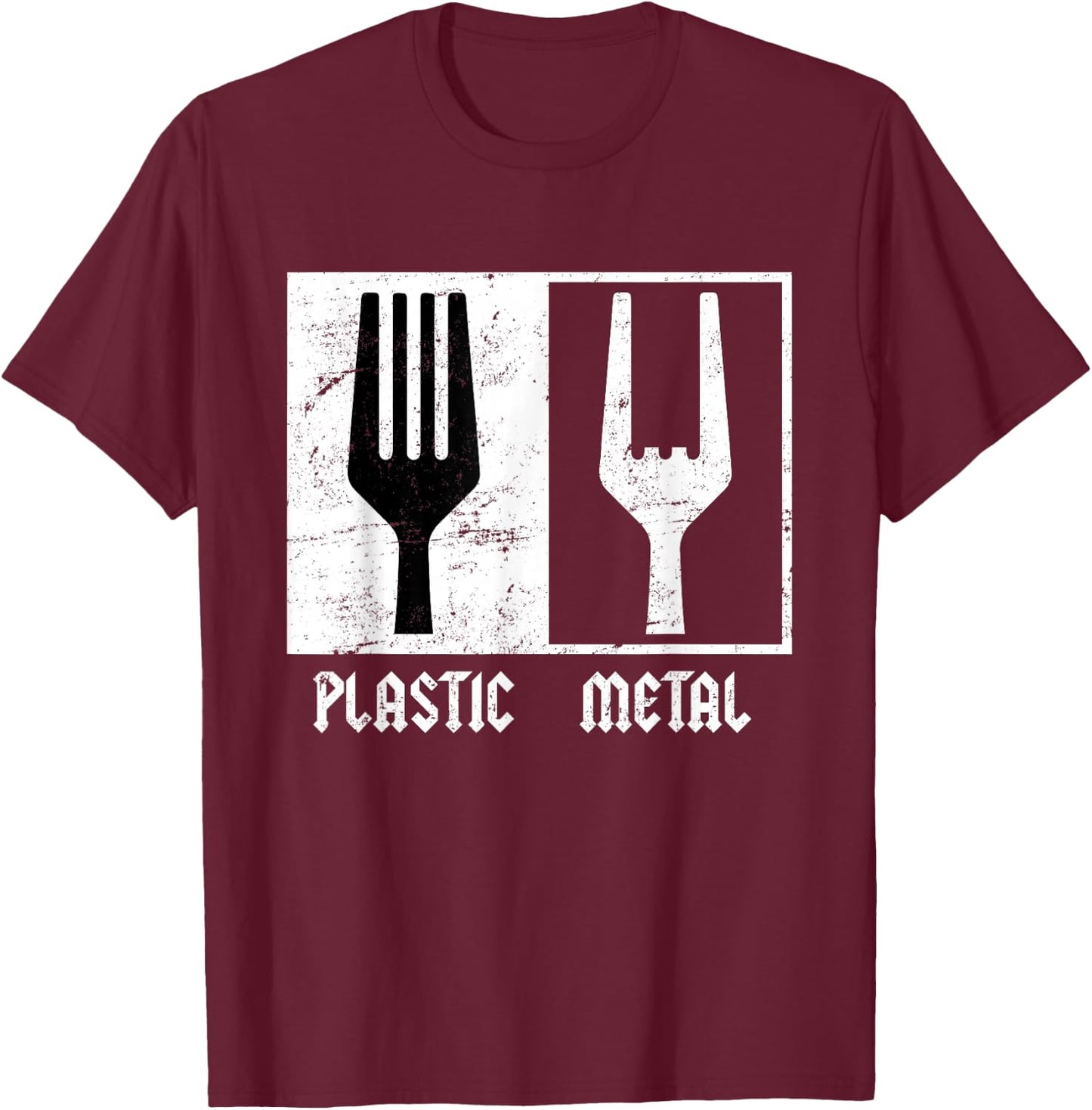 Heavy Metal Plastic Fork Plastic Fork Funny Rock Music T-Shirt - T-Shirt | Maroon
