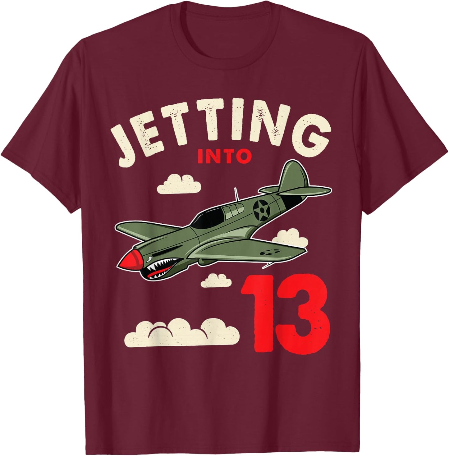 Jetting Into 13 Birthday Aviator Jet Plane Party T-Shirt - T-Shirt | Maroon