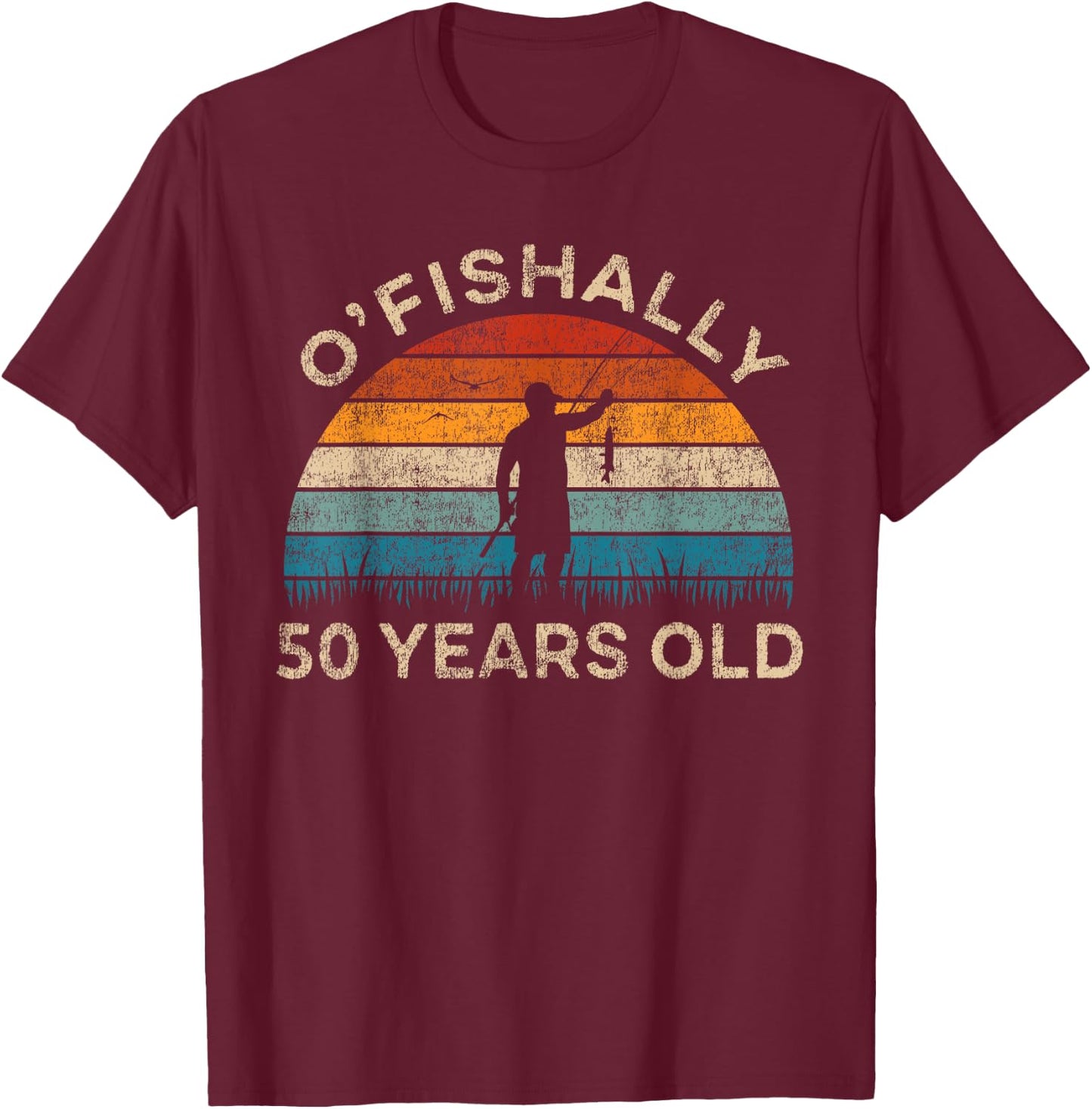 Ofishally 50 Years Old Fisherman 50th Birthday Fishing T-Shirt - T-Shirt | Maroon