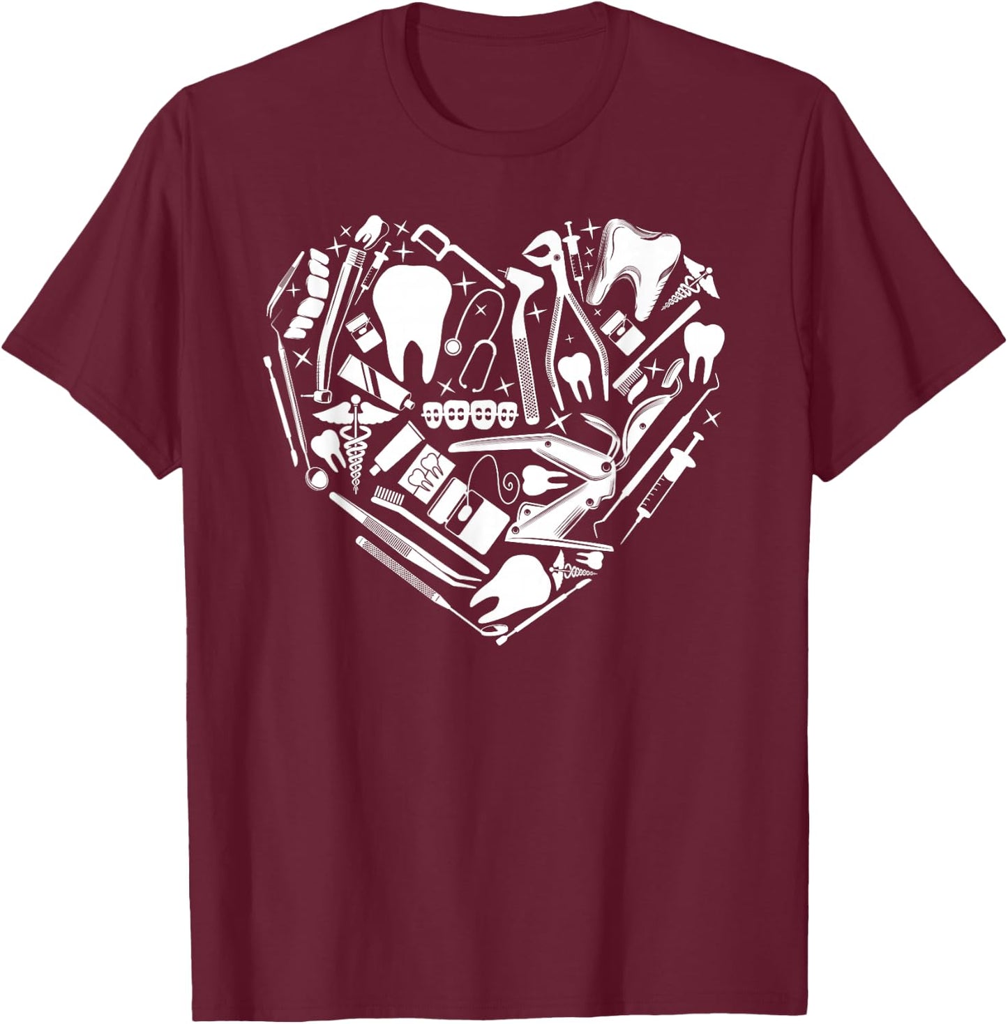 Dentist Dental Assistant Hygienist Heart Tools T-Shirt - T-Shirt | Maroon