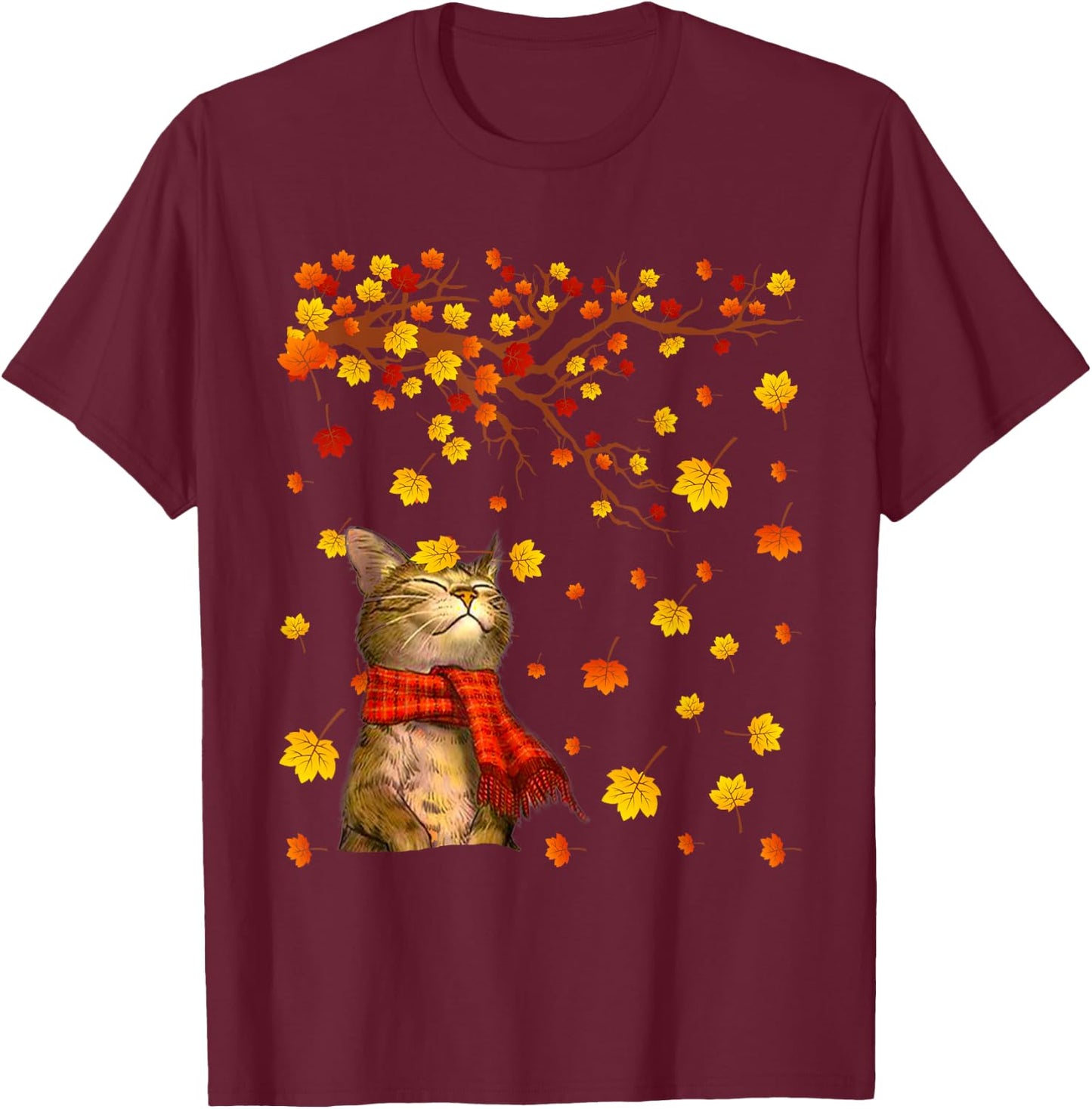 Cute Cat Kitty Kitten Paw Lover Autumn Fall Season present T-Shirt - T-Shirt | Maroon