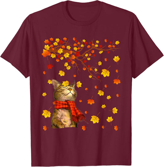 Cute Cat Kitty Kitten Paw Lover Autumn Fall Season present T-Shirt - T-Shirt | Maroon