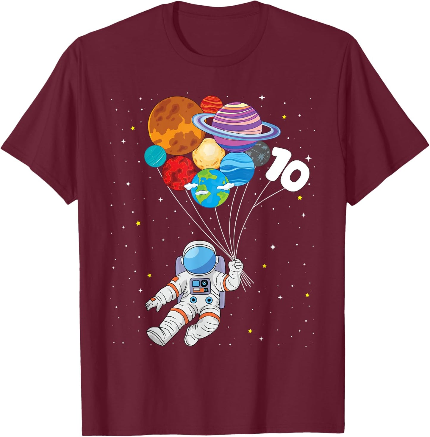 10th Birthday Astronaut Space 10 Year Old Birthday Boys Kids T-Shirt - T-Shirt | Maroon