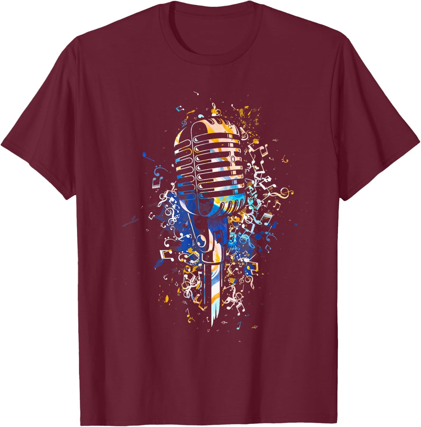Microphone Music Notes Art Design Microphone T-Shirt - T-Shirt | Maroon