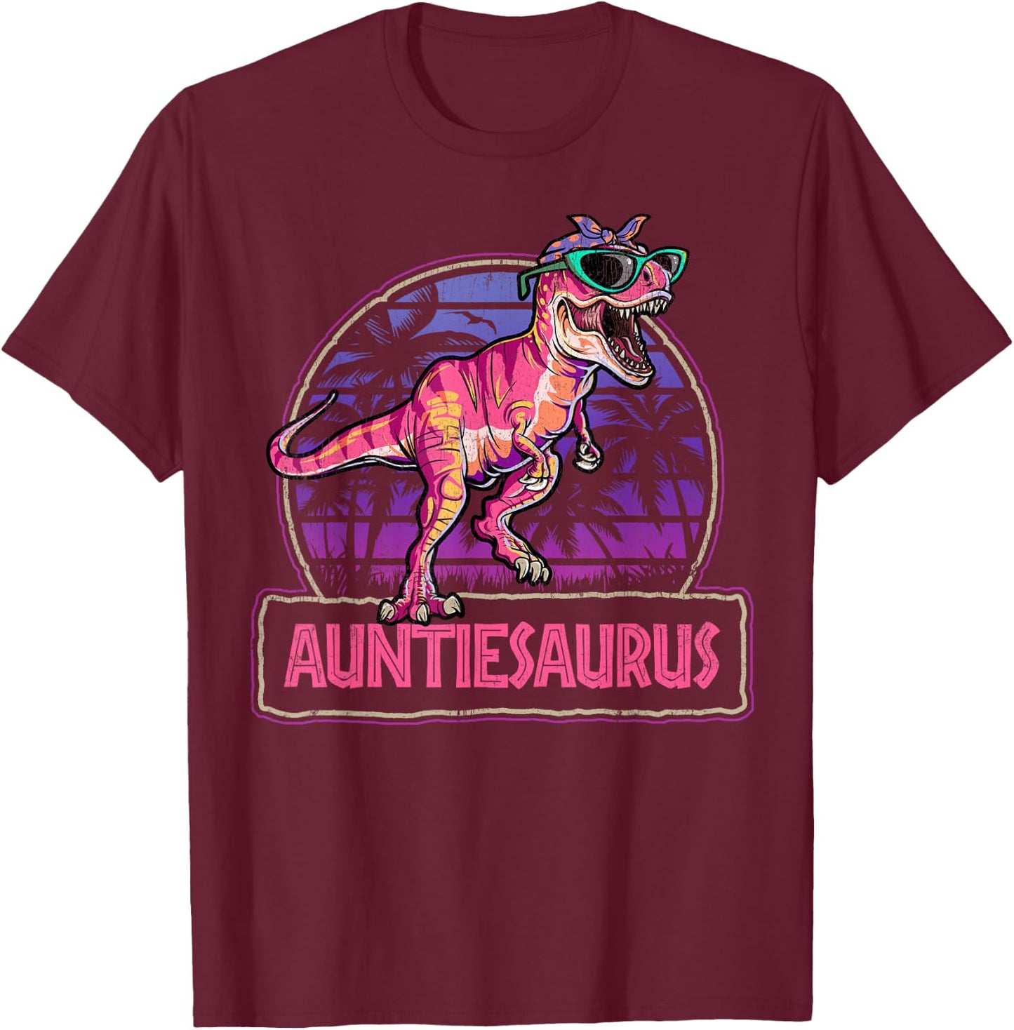 Auntiesaurus T Rex Dinosaur Auntie Saurus Family Matching T-Shirt - T-Shirt | Maroon