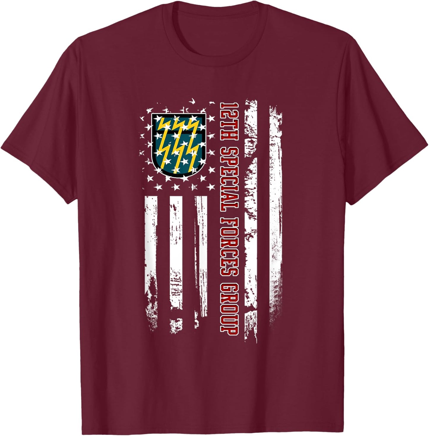 12th Special Forces Group Veteran USA Flag Veterans Day Xmas Women Men T-Shirt - T-Shirt | Maroon