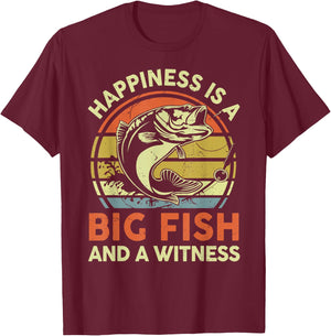 Fishing Gift Happiness Big Fish Witness Funny Bass Fish Dad T-Shirt - T-Shirt | Maroon