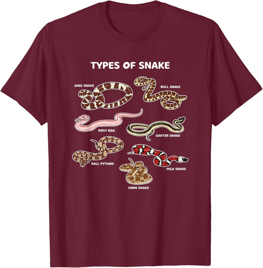Types Of Snakes King Bull Garter Corn Snake Ball Python Boa T-Shirt - T-Shirt | Maroon